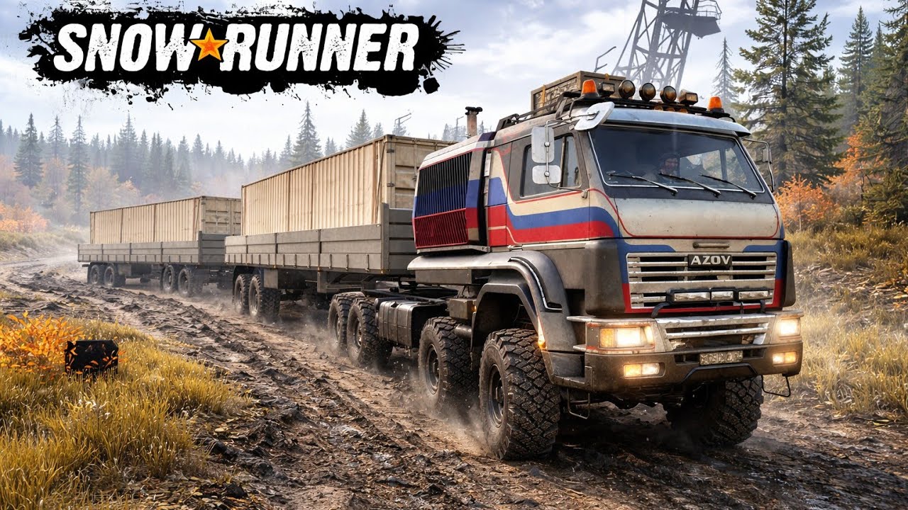 Snowrunner -  Azov 64 SE Hauls Two Massive Containers to Warehouse #snowrunner #gameplay #gaming