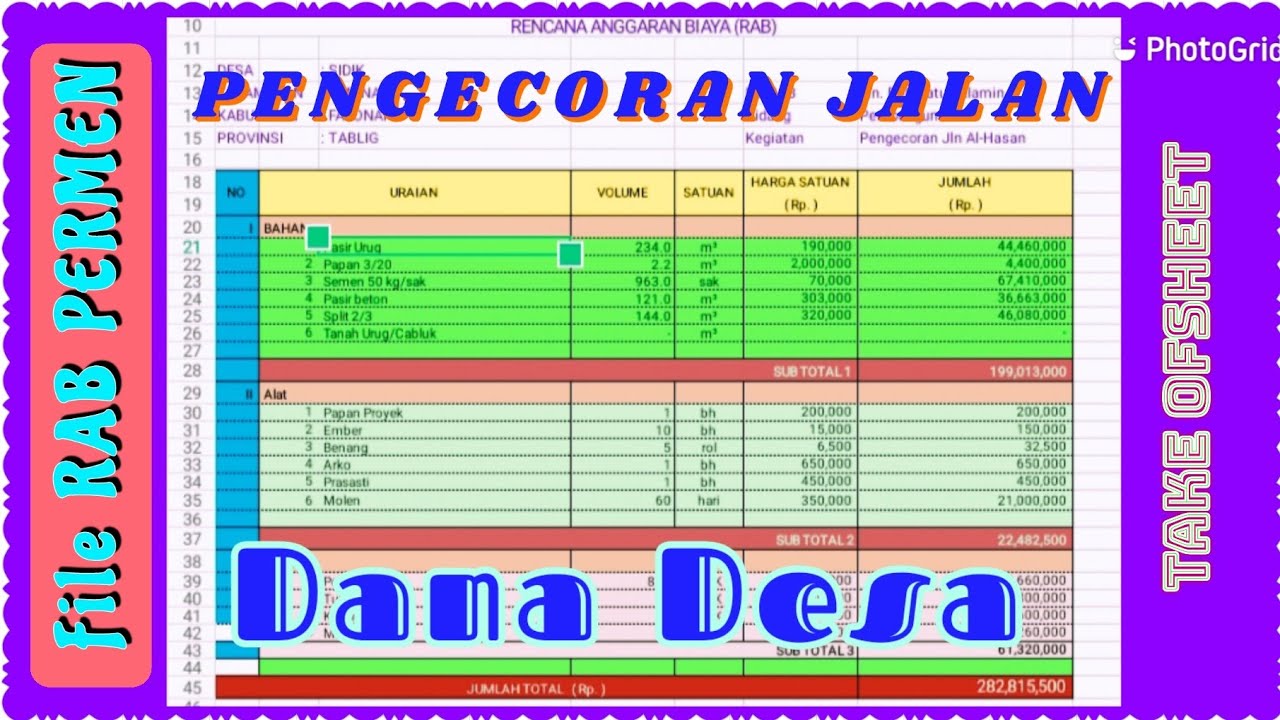 CONTOH FILE RAB PENGECORAN JALAN Dari Dana Desa