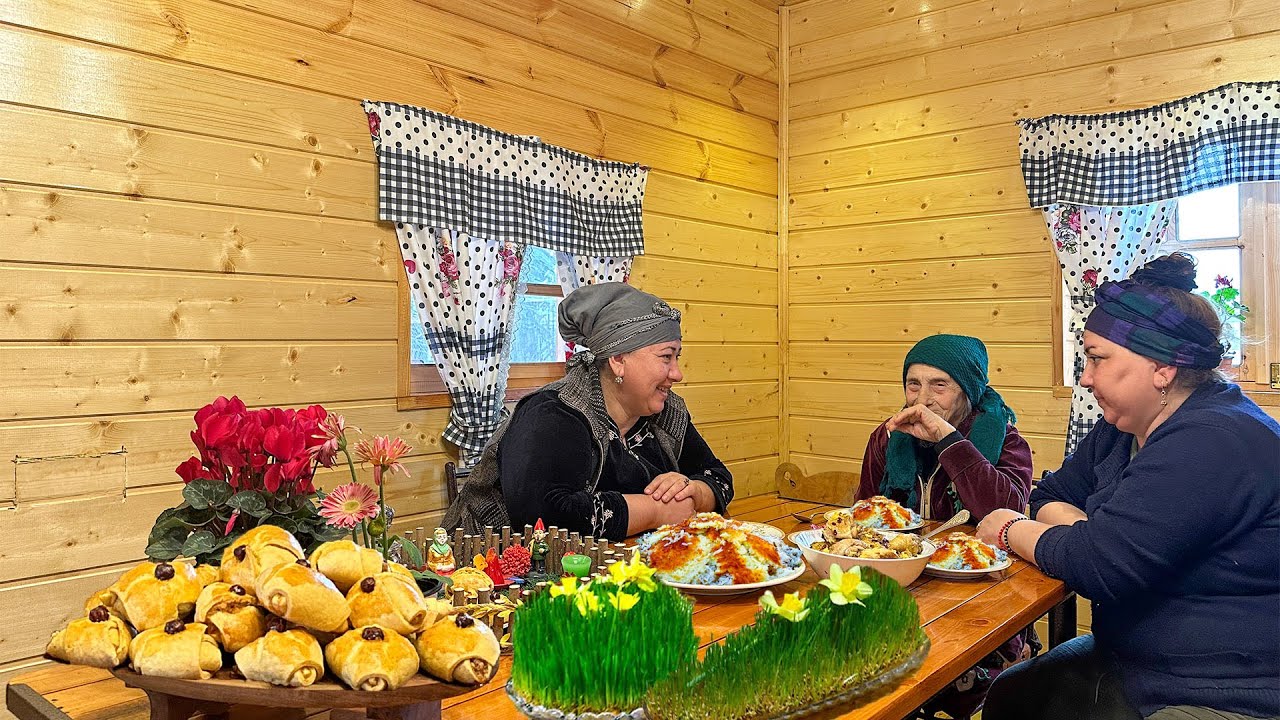 Бабушка приготовила вкусную курицу с рисом со своими невестами на праздник Навруз