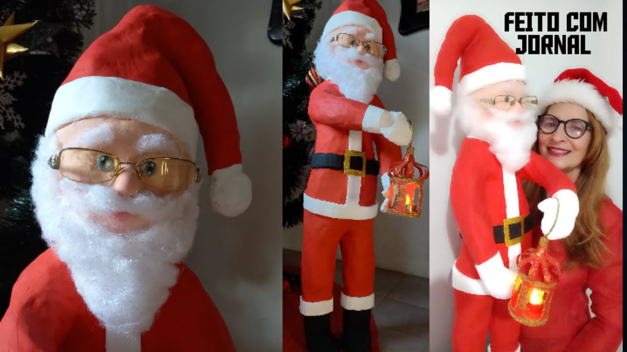 Papai Noel Feito com jornal #ledaartesreciclagem #papainoel