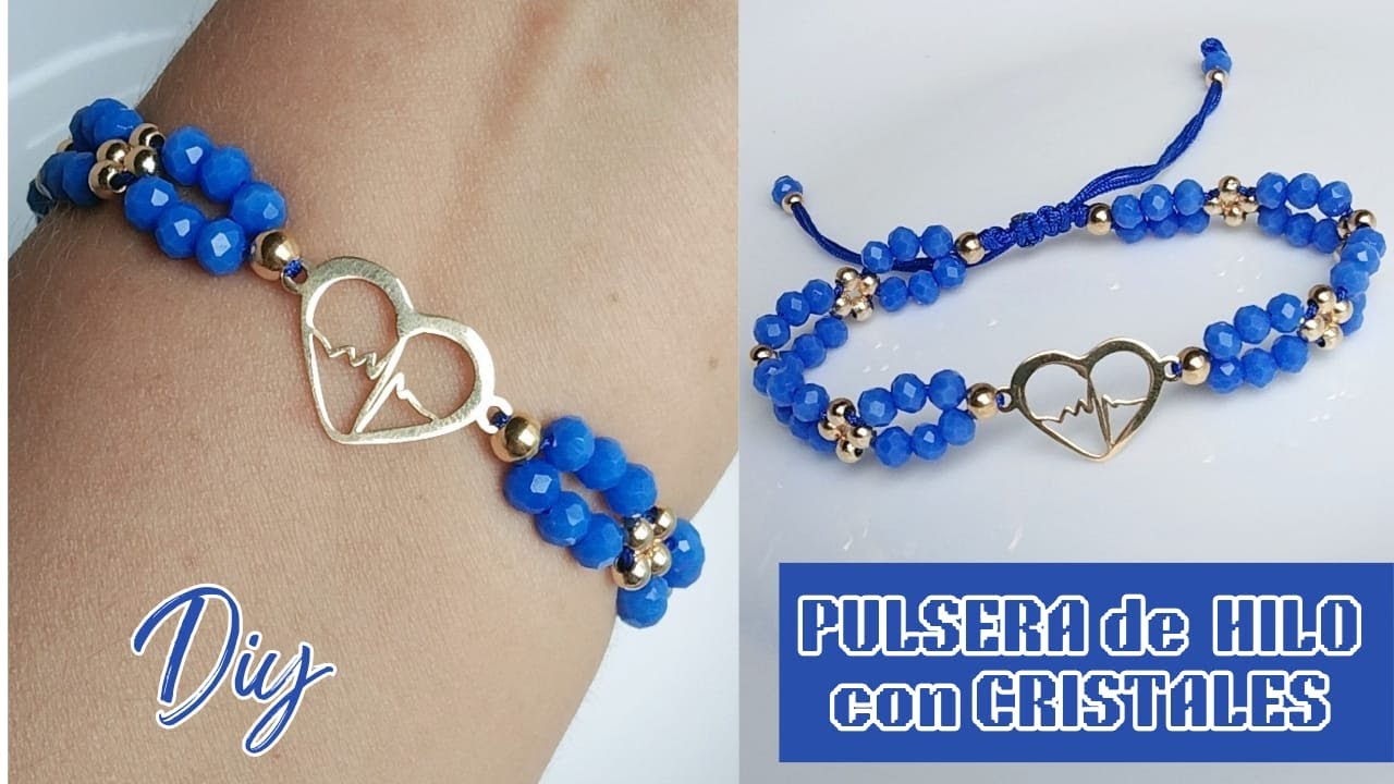 Pulsera de Hilo con Cristales 💎pulsera elegante paso a paso