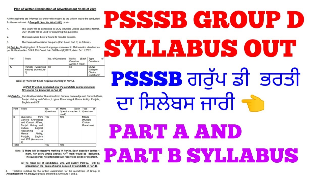 Psssb group d syllabus out 2026 | Psssb group d recruitment syllabus 2026