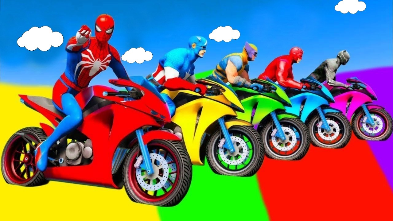 SPIDER MAN Takes on Spiral Bridge Stunt Ride on Motorcycle🦺🥽بطال الخارقين على القضبان دوامة قمع جس