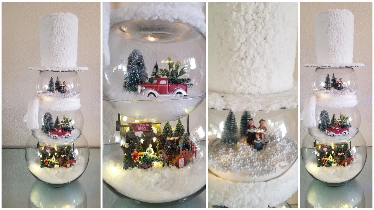 GLASS SNOWMAN WITH 3 LIGHT UP SCENERY | QUICK AND EASY DIY | HOLIDAY DECOR