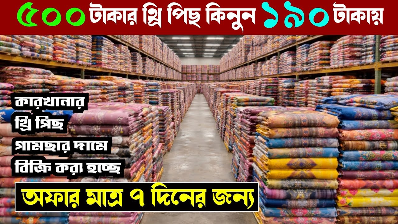 কারখানার শোরুম থেকে থ্রি পিছ কিনুন গামছার দামে | wholesale three piece market in madhobdi 