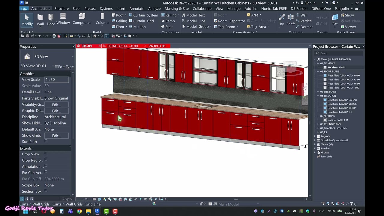 Revit families for kitchen cabinets based on curtain wall panel