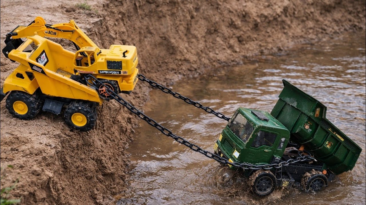 JCB 5DX Tractor Dumper Cartoon | New Tata Leyland Dumper Loding Muddy Accident Puling Out JCB #jcb 