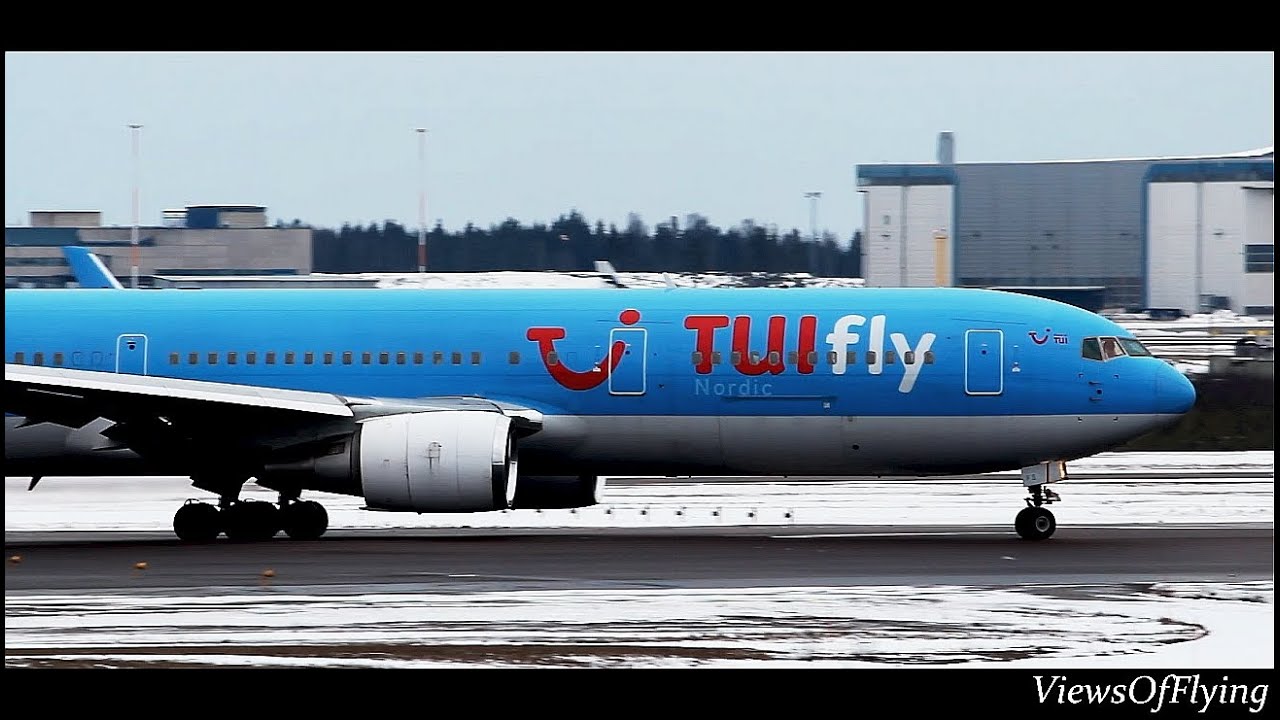 TUIfly Nordic Boeing 767-300ER Winter Take-off at Helsinki Int'l