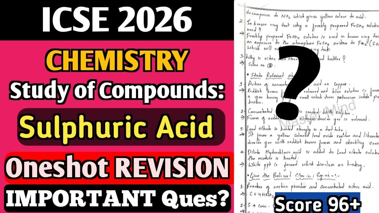 ICSE Chemistry 2026 | Sulphuric Acid Oneshot REVISION 🔥 | Most Important Questions & MCQs for Boards