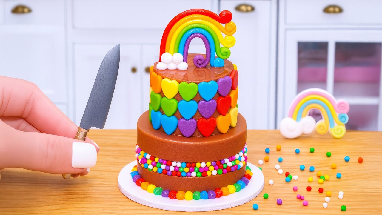 Satisfying Miniature Chocolate Cake Decorating With Heart Rainbow 🌈 Mini Cakes
