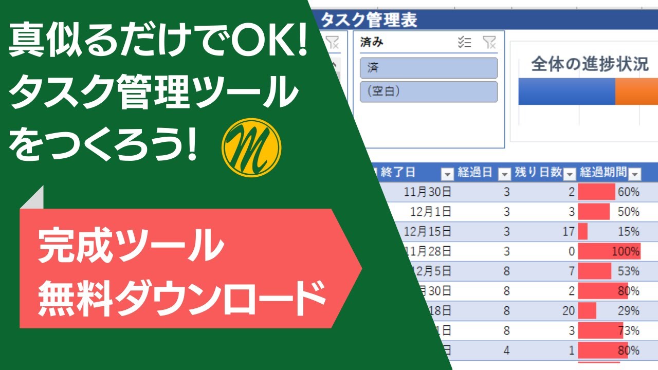 【Excel実践】簡単！ただまねるだけでOK!『タスク管理ツール』を一緒に作成しましょう♪　エクセル