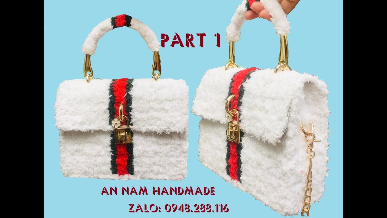 Part 1: Crochet bags (Móc túi xách khoá hoa mai, len bông xù, ngang 20cm cao 15cm)