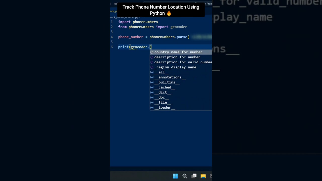Track Phone Number Location Using Python 🤩 #pythontricks #codingtips #programming #shorts