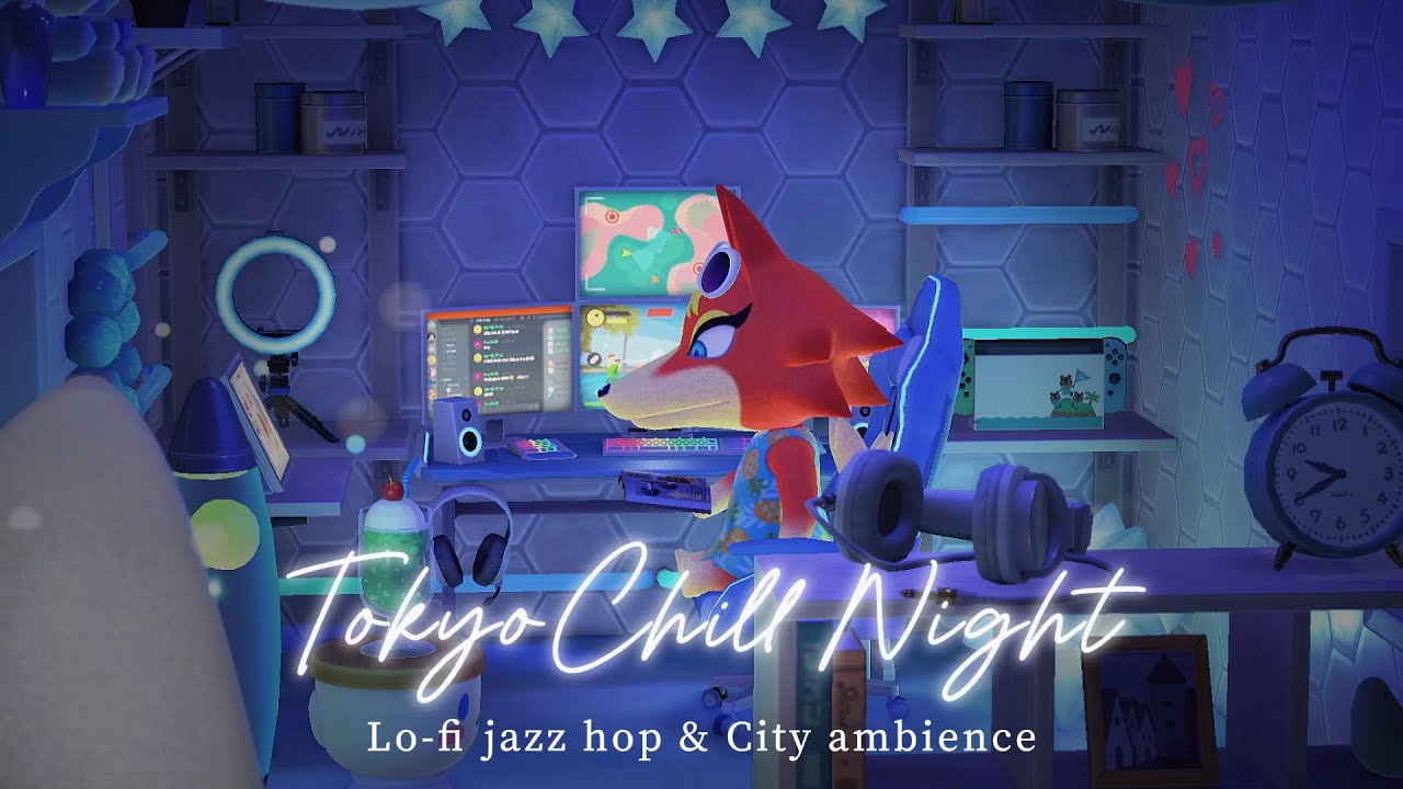 【あつ森BGM】都会で暮らす🌃ネオン輝くミッドナイトに聴くLo-fi jazz hop , chill hop & アンビエント [ キーボードタイピング/ 路地裏の音 ]🎧