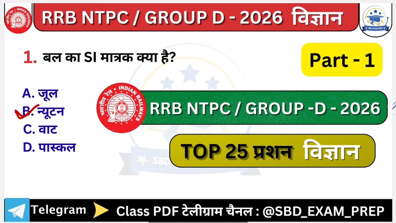 🔥 Railway NTPC & Group D Science Top 25 Questions | Hindi | 2026 Exam