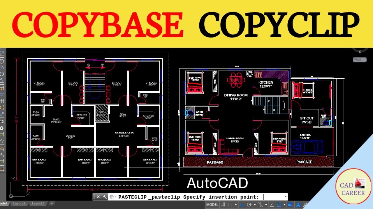 AutoCAD Copy Object From One Drawing to Another Drawing | (CopyBase & CopyClip Command) | CAD CAREER