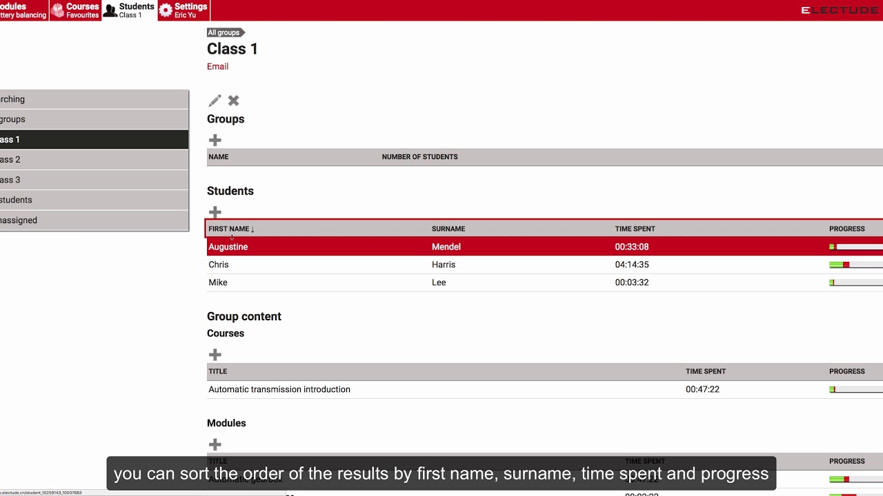Electude - Tutorial: Rearrange Student Results
