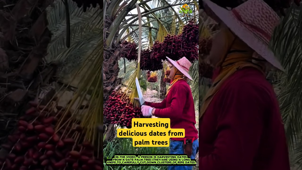 Harvesting delicious dates from palm trees
