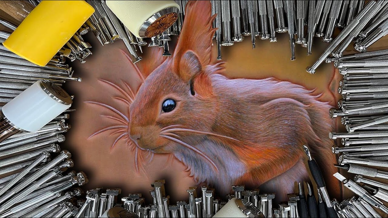 Leather carving cute squirrels