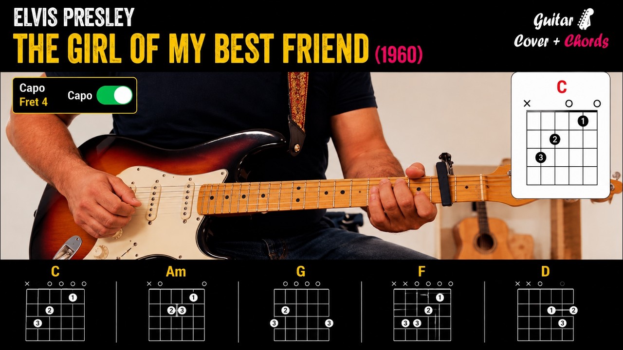 The Girl Of My Best Friend - Elvis Presley | Guitar Cover + Chords On Screen