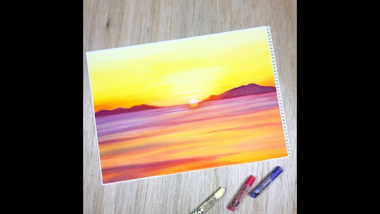 パステルで夕陽に染まる海を描いてみた。[ タイムラプス ] /How to draw a sunset on the sea with soft pastels