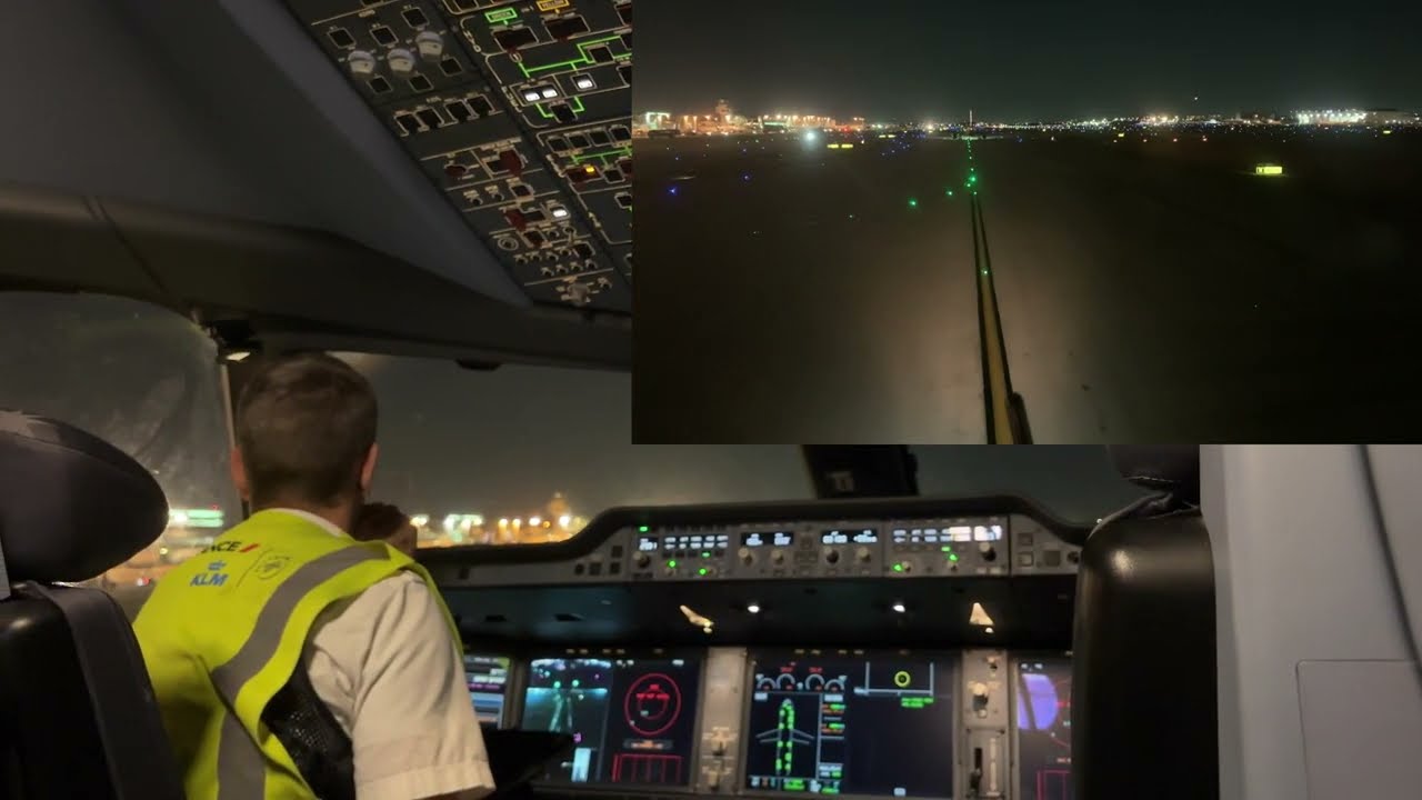 Airbus A350, from parking to gate, with ATC