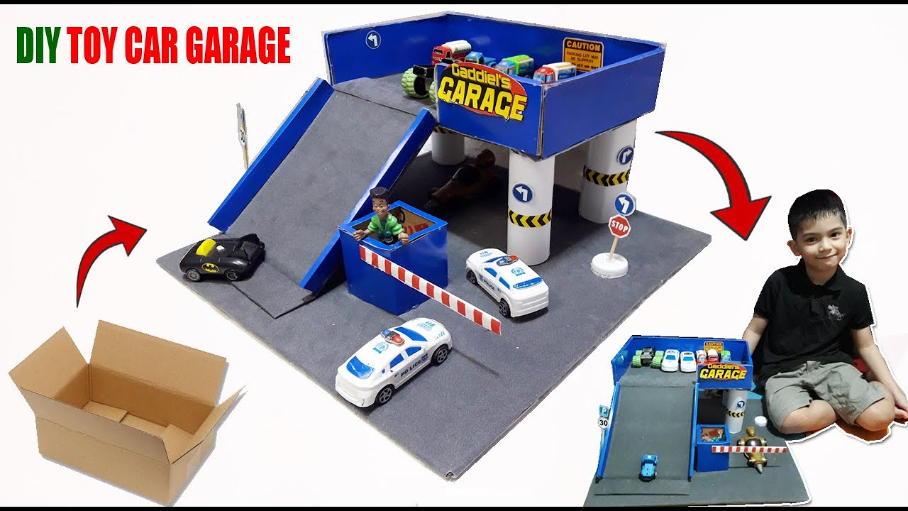 DIY Miniature Cardboard Car Garage | DIY Toy Car Garage Using Cardboard Box