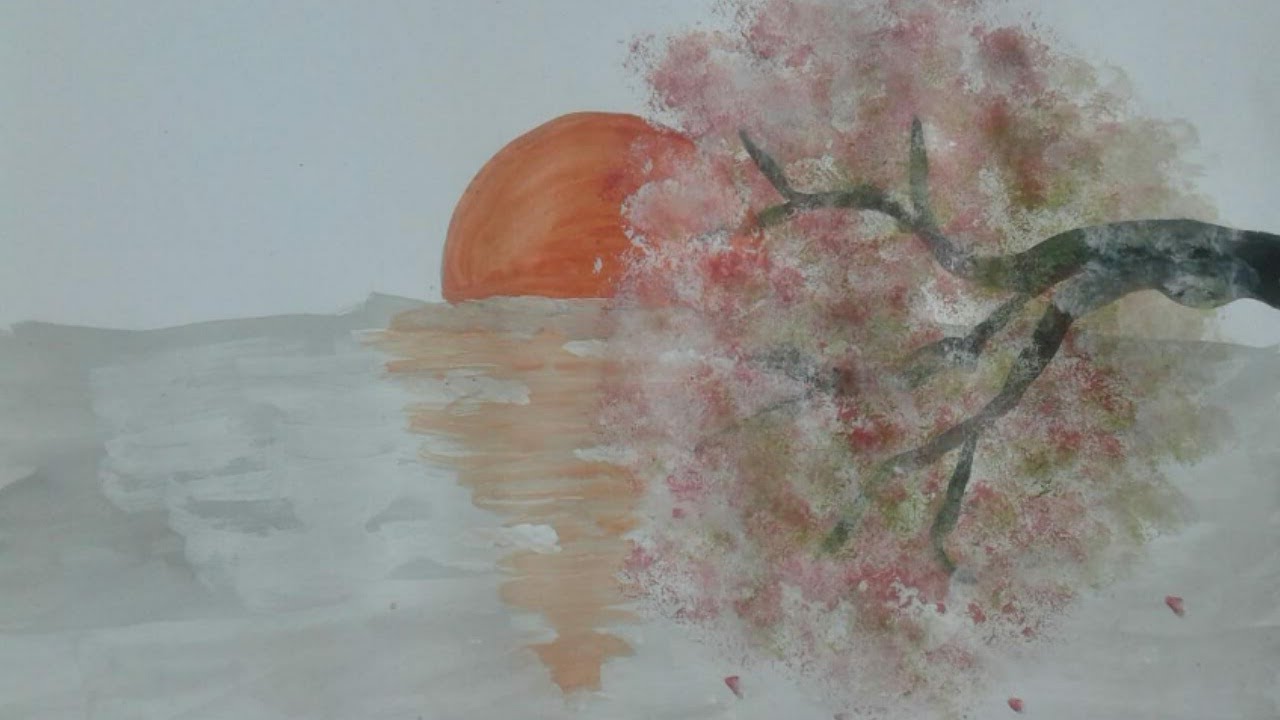 how to draw sun set drawing with warter colors.