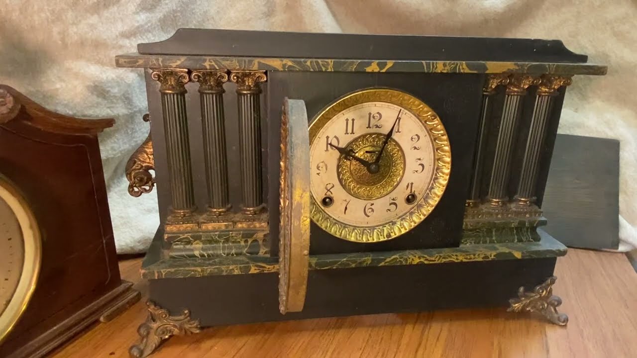 Antique 1911 Ingraham &ldquo;Carmen&rdquo; Model Black Mantel Clock @VintageClockParts