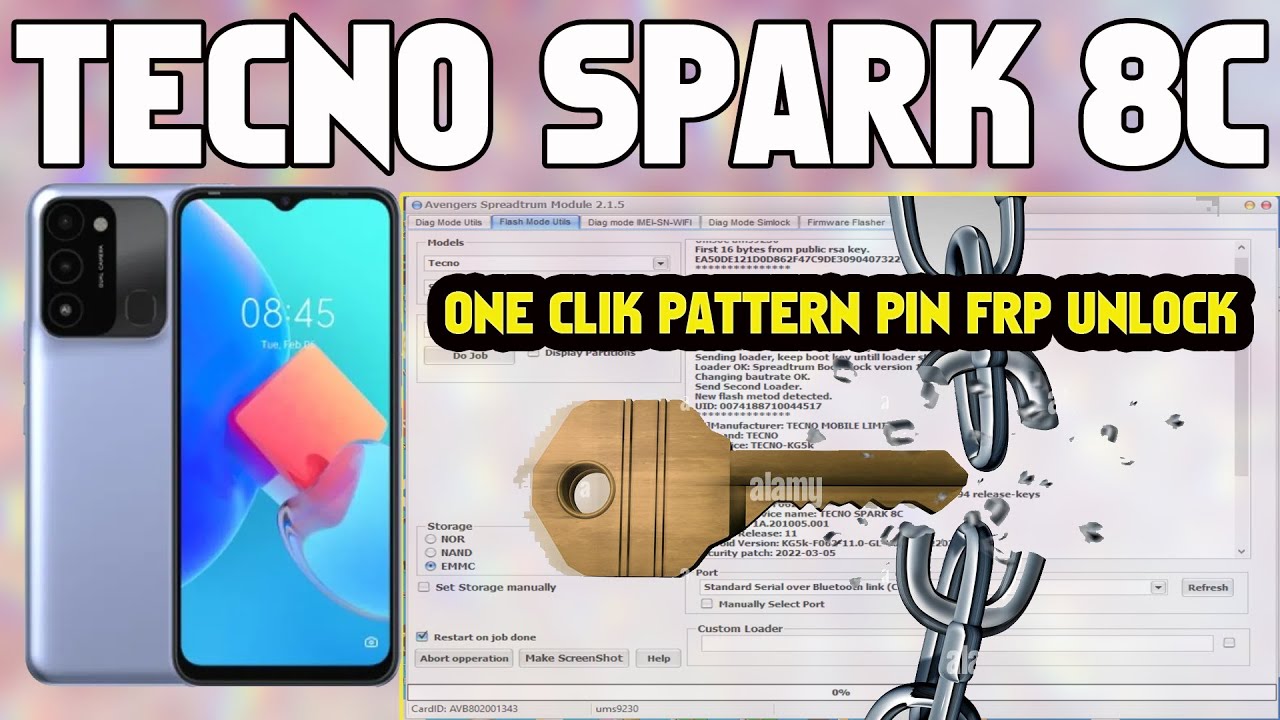 Tecno Spark 8c Frp Bypass/Unlock UMT |Tecno Kg5k Pattern  Frp Unlock Umt Avenger Tool SPD CPU TASTED