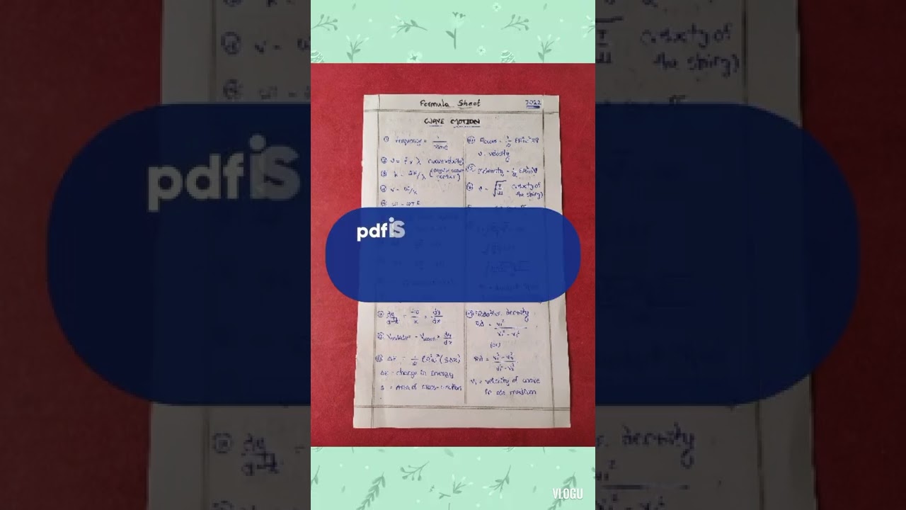 Wave motion chapter formula sheet class 12 