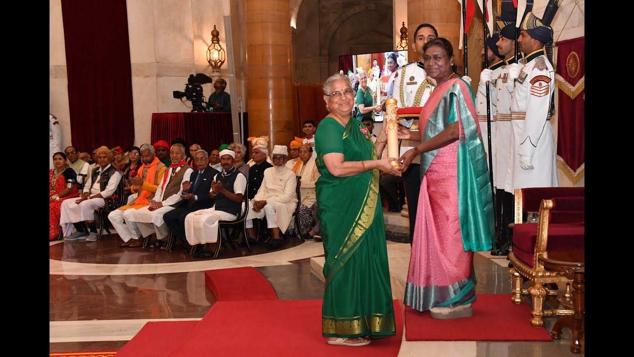 President Droupadi Murmu presents Padma Bhushan to Smt Sudha Murty for Social Work