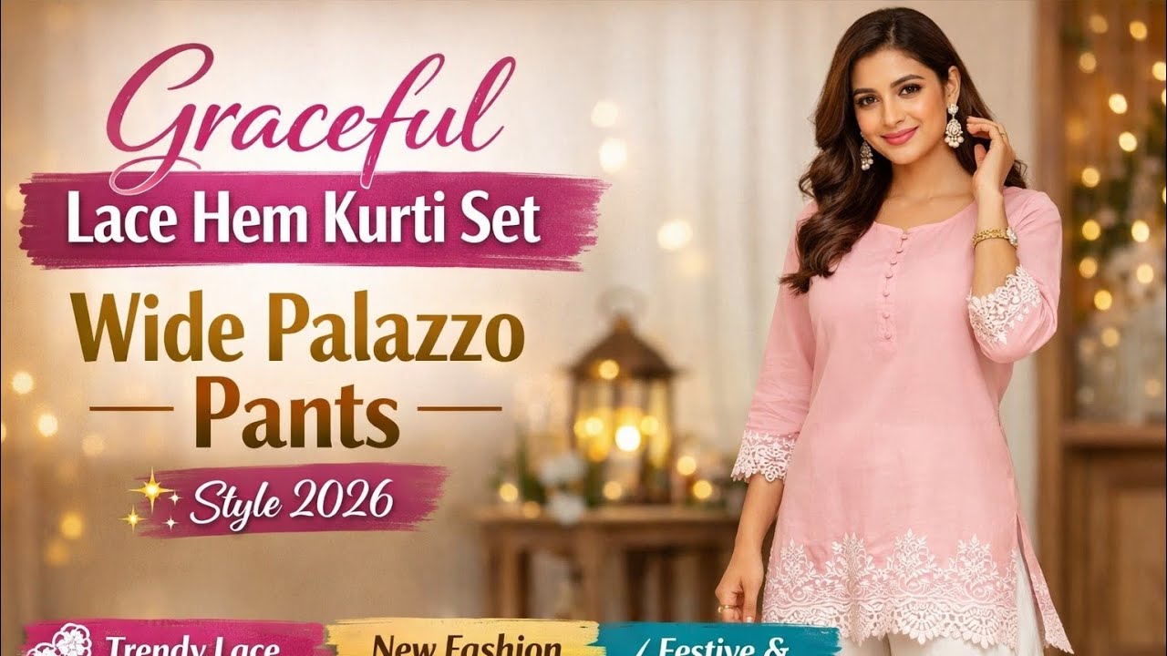 Graceful Lace Hem Kurti Set | Wide Palazzo Pants Style 2026