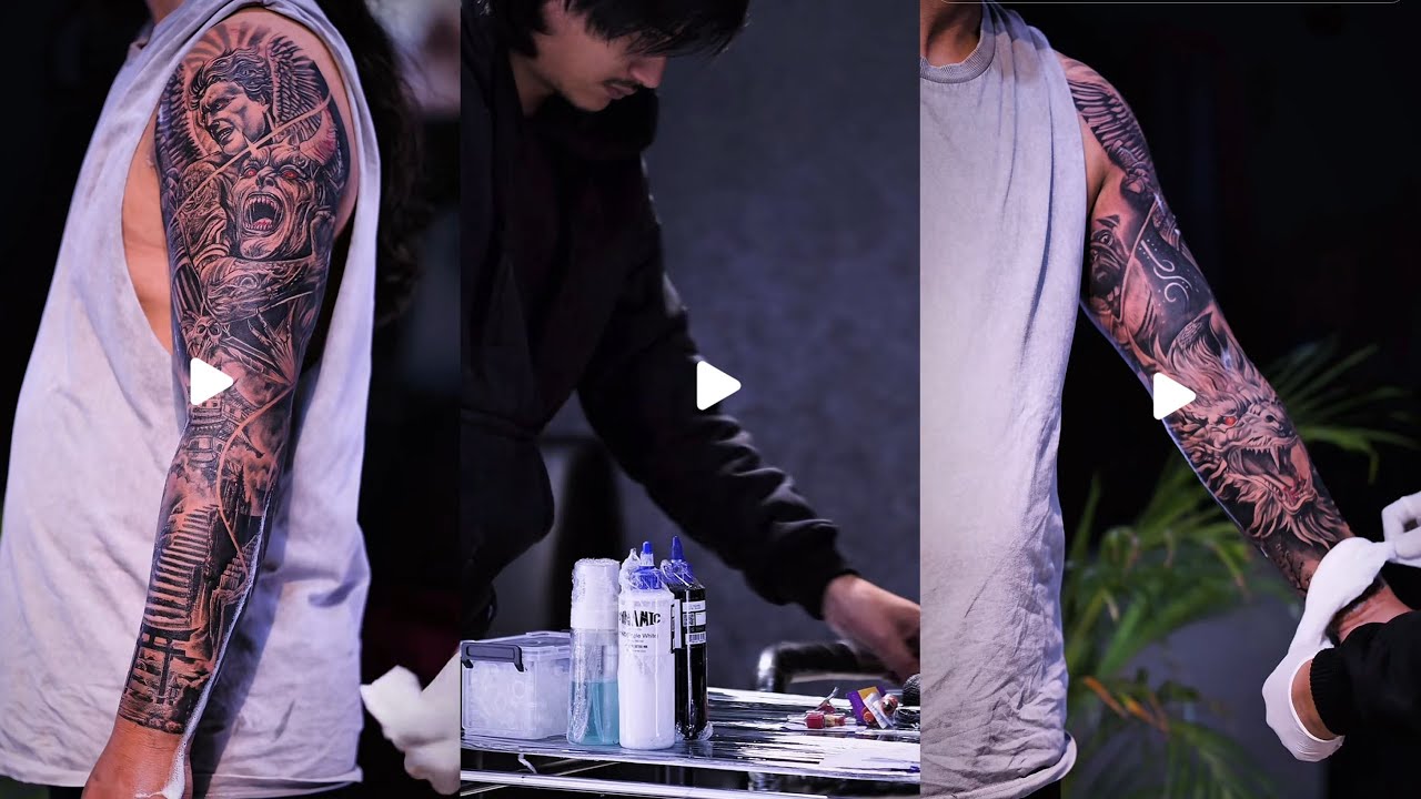 Full Sleeve God vs Devil Tattoo | Good vs Evil Realism Art ⚔️🔥