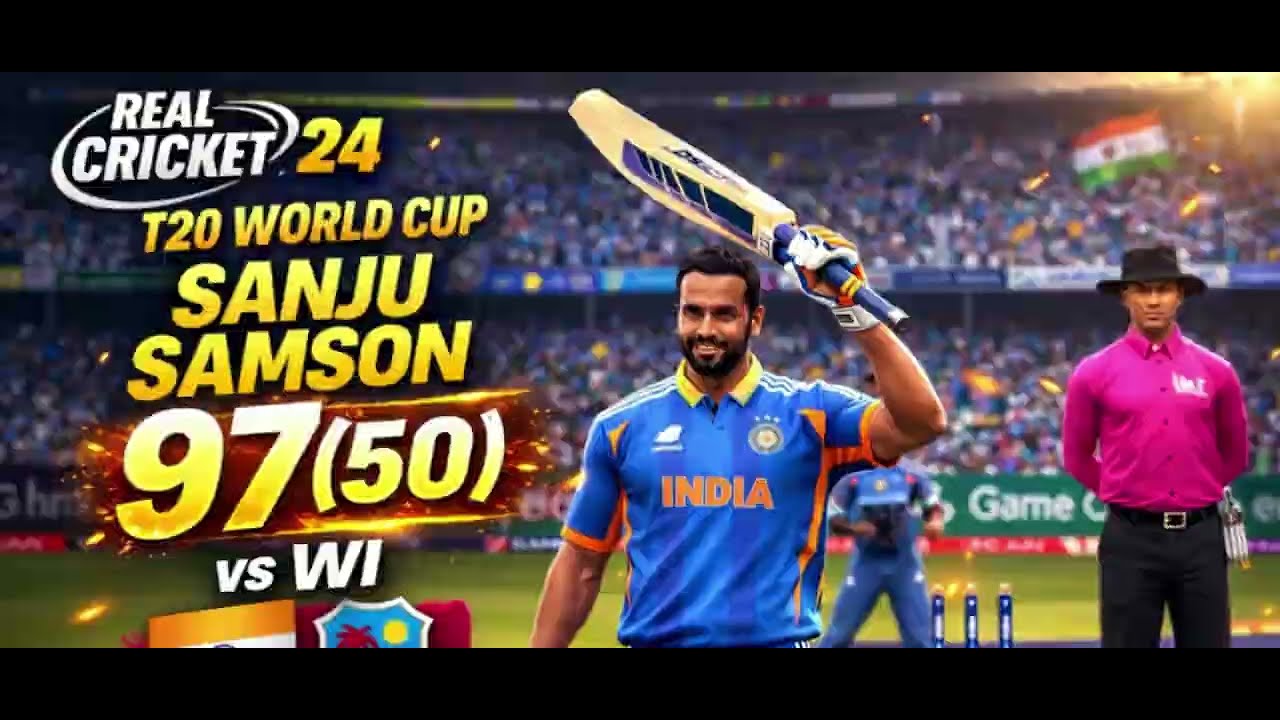 Sanju Samson Masterclass 🏏 97(50) in T20 World Cup | Real Cricket 24 Gameplay |English commentary |