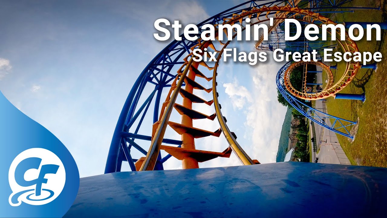 Steamin' Demon front seat on-ride 5K POV @60fps Six Flags Great Escape