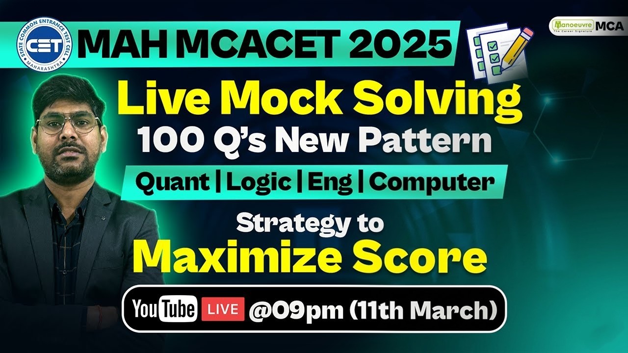 MAH MCA CET 2025 - Live Mock Solving | 100 Q's | Quant | Logic | English | Computer|Strategy#mcacet
