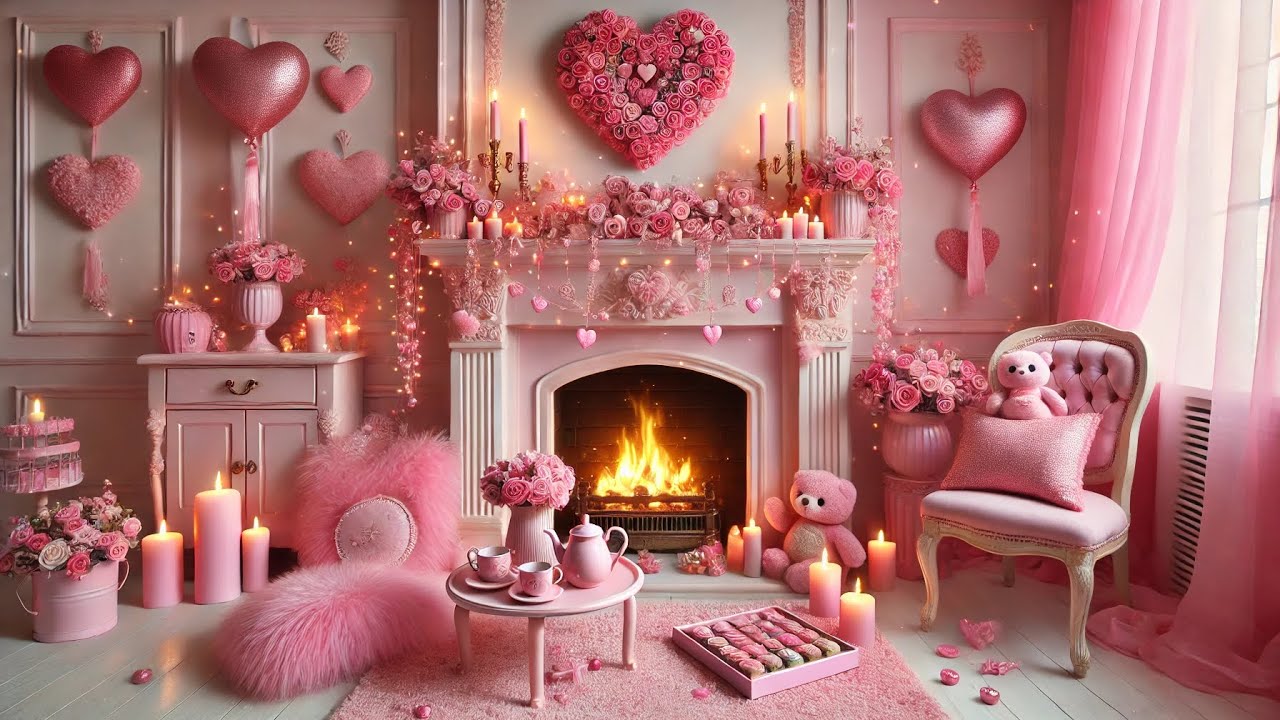 Cozy Pink Valentine&rsquo;s Day Fireplace Ambience ✨ Romantic Atmosphere with Soft Glow & Warmth 💖