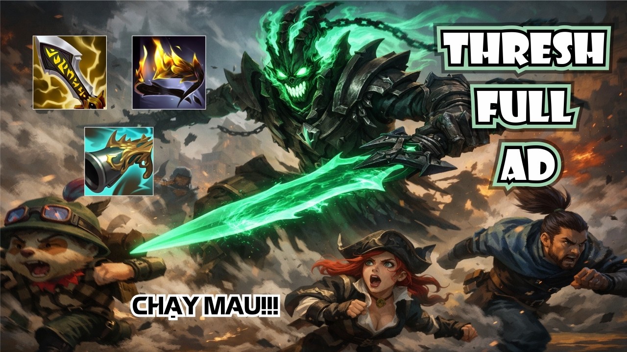 THRESH FULL AD, CẦM VÔ CỰC DÍ TEAM ĐỊCH CHẠY TÁN LOẠN, SOLO VỚI SMOLDER, QUẤT 
