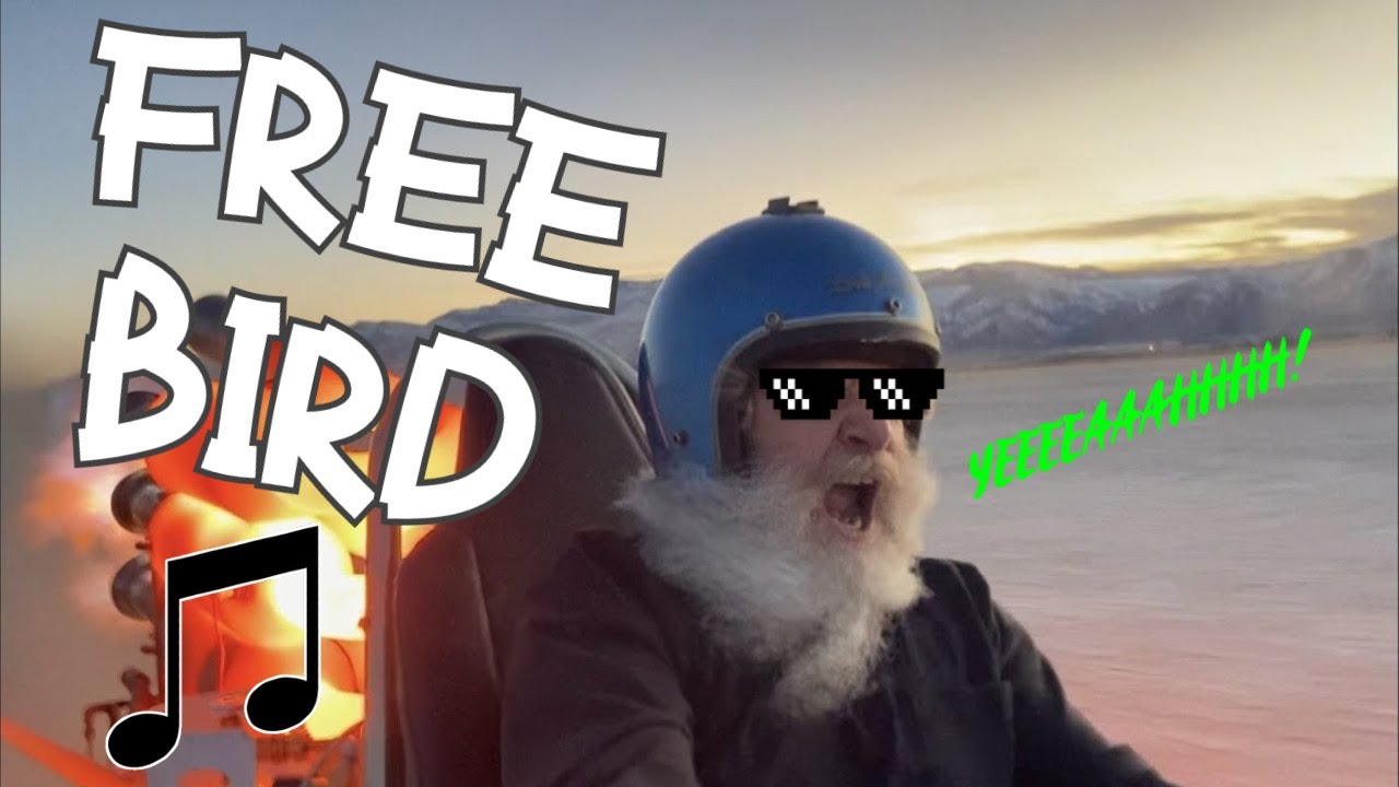 Old man on go kart but Free Bird is on