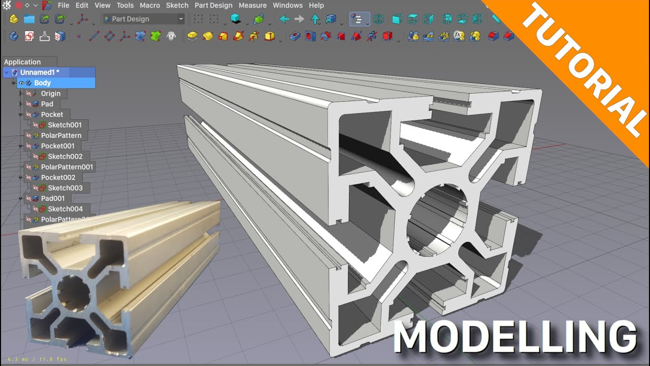 Серия FreeCAD CNC. Учебное пособие по моделированию прессованного алюминия.