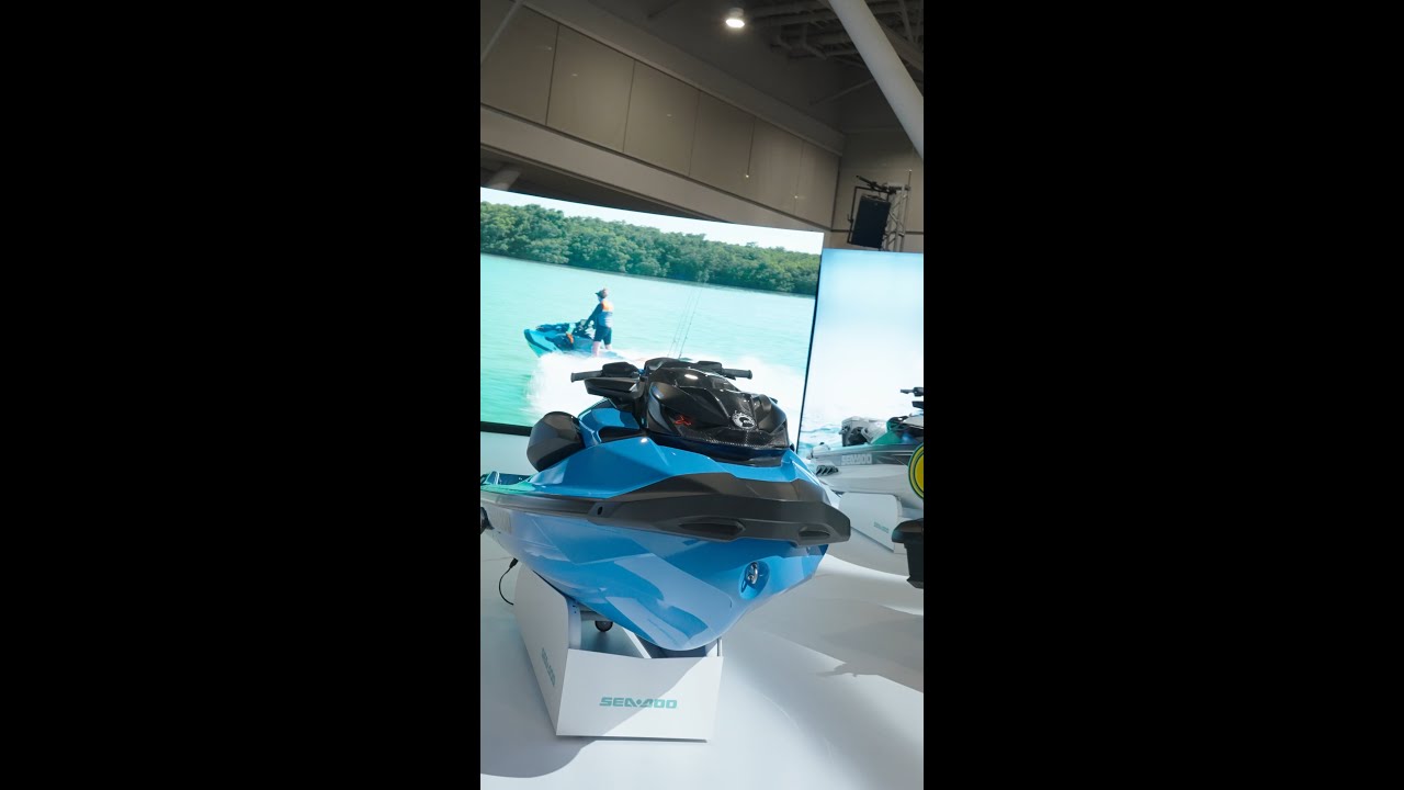A close up look at the 2026 Sea-Doo RXP-X 325 in Gulfstream Blue