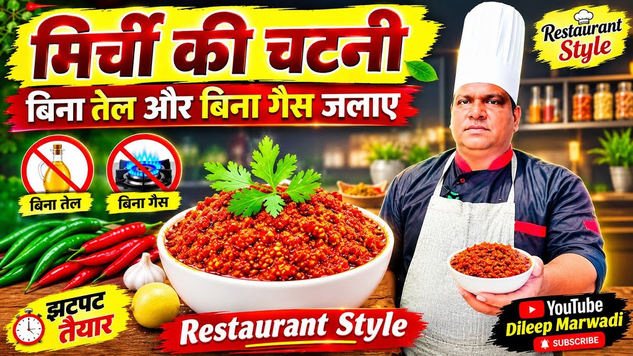 मिर्ची चटनी बिना तेल और बिना गैस जलाए बनाएं !! 🌶️ मिर्ची चटनी रेसिपी !! Bina Tel Mirch ki Recipe