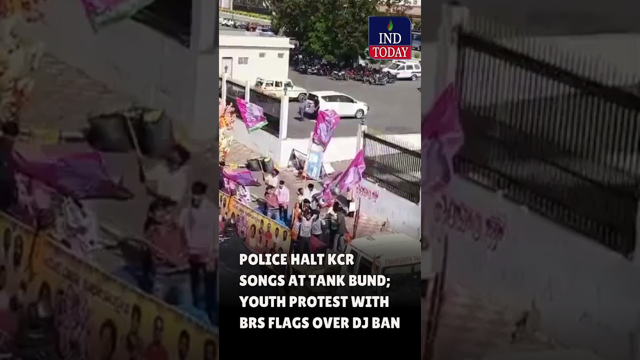 Police Halt KCR Songs at Tank Bund; Youth Protest with BRS Flags Over DJ Ban