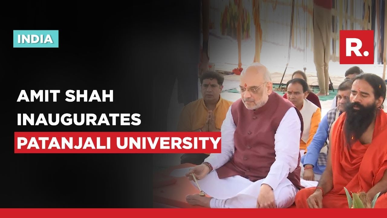 Home Minister Amit Shah performs havan at Patanjali University in Haridwar, Uttarakhand