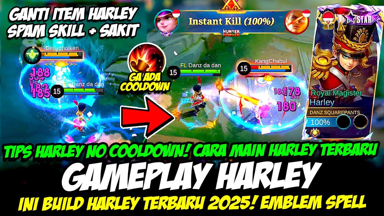 TIPS HARLEY NO COOLDOWN + CARA MAIN HARLEY TERBARU❗BUILD HARLEY TERBARU❗GAMEPLAY HARLEY TOP GLOBAL