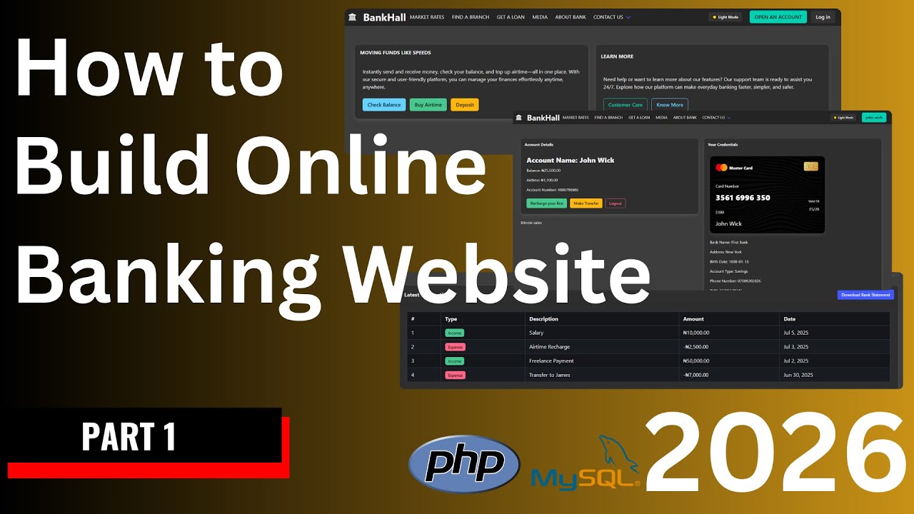 How to Build an Online Banking Application Send, Receive and Deposit in PHP & MySQL (2026) - Part 1