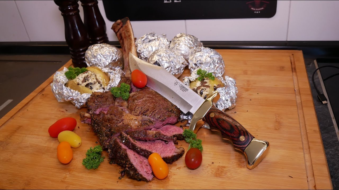 Ribeye Tomahawk Steak vom Discounter mit Folienkartoffeln/ Landmann Triton 3 Gasgrill