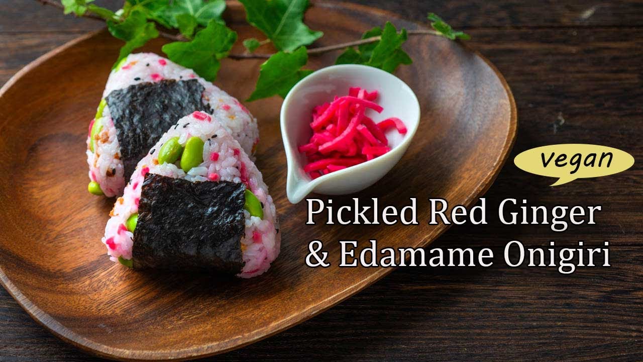 Japanese red pickled ginger Onigiri recipe, homemade red ginger Japanese Onigiri vegan recipe