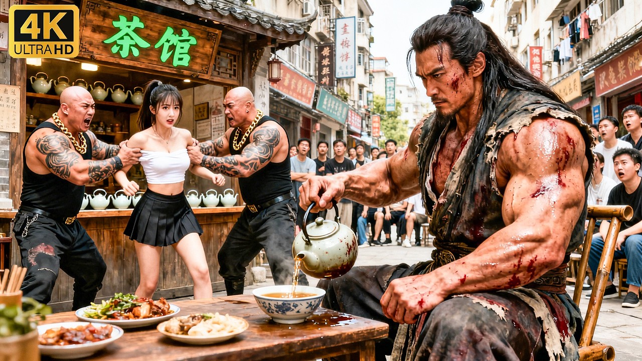 【必看爆燃武俠電影】惡霸帶人欺辱女孩，怎料一旁的乞丐小夥竟是旋風腿高手，一腳踢翻全場！#武侠片 #movie #武俠 #動作#动作 #中国电视剧 #武侠片 #激战